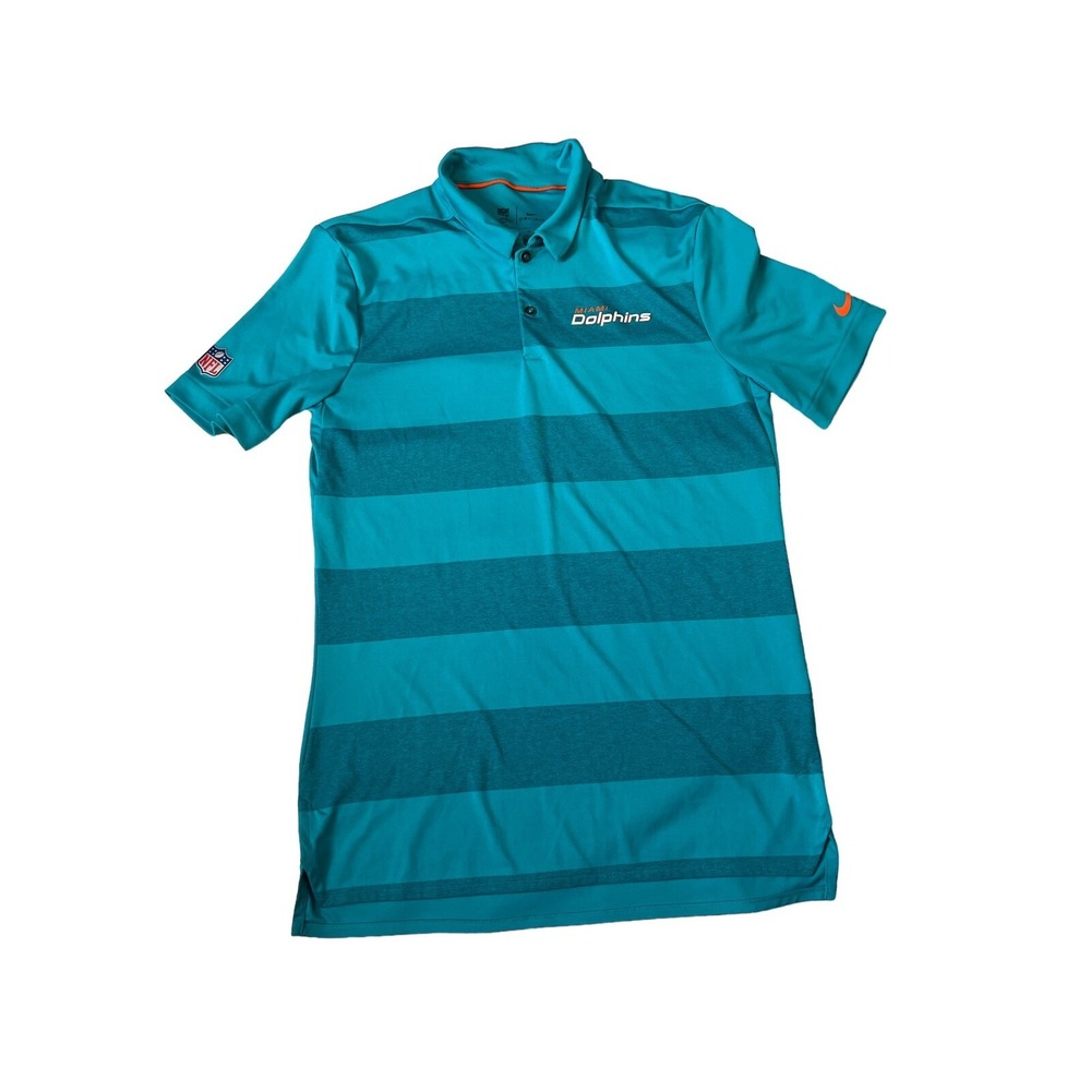Nike Polo Shirt Men Size Small NFL Miami Dolphins Green‎ Stripe On Field Dri Fit